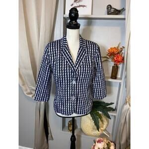 Isaac Mizrahi Live! 3/4 Sleeve 2 Button size 8 Navy Blue White Lined Blazer EUC
